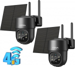 Xega 4G Pack of 2 LTE Outdoor Solar Surveillance Camera koos SIM-kaardiga, 2K HD 3MP PTZ traadita kaamera ilma WLAN v&auml;liakuta, 355&deg;/90&deg; p&ouml;&ouml;ratav, v&auml;rviline/IR &ouml;&ouml;n&auml;gemine, 2-suunaline heli, PIR tuvastamine.