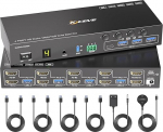 4 port HDMI KVM Switch 4 PC 2 monitori 4K @ 60Hz EDID simulatsioon, Dual Monitor KVM Switch 4 USB 3.0 pordiga USB-perifeeriatele, audio, RS232, koos kaugjuhtimispuldiga, 12 V toiteallikaga ja 4 USB-ga