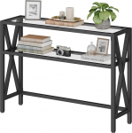 HOOBRO EBK122XG01 Konsoollaud, k&uuml;ljelaud, diivanilaud 2 avatud riiuliga, X-kujulise raamiga sissep&auml;&auml;sulaud, kohvilaud esikusse, koridori ja elutuppa, must