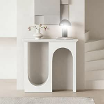 Konsolentisch Holz F&uuml;rs Wohnzimmer, Bogen-Silhouette-Konsolentisch Mit Glatte, Einfach Zu Reinigende, Oberfl&auml;che, Flur Tisch F&uuml;r Flur(White,43.3 "x12.8 "x41.1")