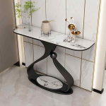 Moderner Konsolentisch - Schmaler Sofatisch f&uuml;r den Eingangsbereich mit geometrischem Metallrahmen f&uuml;r Wohnzimmer und Flur - Stilvolles wei&szlig;es Finish, 150 cm - Platzsparendes Design