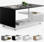 Casaria&reg; kohvilaud mustast valgest puidust 95 x 55 cm roostevabast terasest jalad reguleeritava k&otilde;rgusega kaasaegne riiuliga ruudukujuline k&uuml;ljelaud elutoa diivanilaud