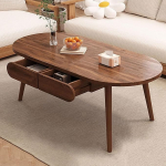 Moodne kohvilaud elutoa laud Puidust kohvilaud diivanilaud sahtliga Ovaalse disainiga kohvilaud Rustika k&uuml;ljelaud magamistoas r&otilde;dule kontorisse 80x55x45cm (1 sahtli) (V&auml;rv : Br