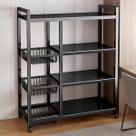 K&uuml;chenregal mit Metallrahmen, verstellbare Ablagen und Netzk&ouml;rbe, rollender Servierwagen auf R&auml;dern, f&uuml;r K&uuml;che, Badezimmer, Wohnzimmer, B&uuml;ro