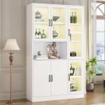 Valge vitriinakapp raamaturiiulid Seisvad riiulid K&ouml;&ouml;k Sideboard Storage Cabinet Luksuslik raamaturiiul LED-valgusega elutuppa magamistuppa