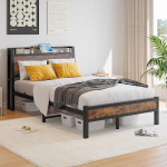 Voodiraam 120 x 200 cm koos laadimisjaamaga, ergonoomiline raam, metallist voodi, kaasaegne raam, puidust voodiraam koos peaosaga, kaheinimesevoodi / &uuml;heinimesevoodi, k&uuml;lalisvoodi, noorte voodi magamistuppa, k&uuml;lalistetuppa, must