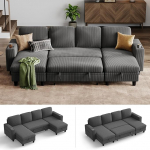 LINSY HOME Diivanvoodi, pikendatav diivan, nurgadiivan magamisfunktsiooniga, hoiuruum, juhtmekate, L-kujuline modulaarsed diivanid koos Chaise Longue'ga elutuppa ja korterisse (tumehall, U-kujuline)