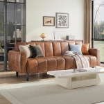 Nahast diivan, 3-kohaline diivan, diivan magamisfunktsiooniga, diivanvoodi, muudetav nahast diivan reguleeritava seljatoega, hoiuruumiga, puit- ja terasraamiga, 210 x 74 x 77 cm (pruun)