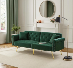 Kaasaegne 2-kohaline diivanvoodi - Sametkate, 3-tasandilise reguleeritavaga seljatugi ja kullatud metallist jalad diivan magamisfunktsiooniga - ruumi s&auml;&auml;stev, 173 x 75 x 70 cm (roheline)