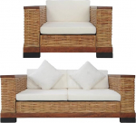 Tidyard 2-osaline diivanikomplekt padjadega Lounge diivan iste elutuba diivan rotangist diivan diivan komplekt disain diivan 2-kohaline diivan tool pruun looduslik rotangist