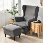 Highdi 2-osaline Wing Chair Cover koos Ottomani kaitsva kattega, Plain Arm Chair Throws, Wing Chair kaitsvad katted, Stretch Tiger Chair Cover koos k&auml;etoega, k&otilde;rge seljatoega (tumehall)
