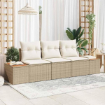 Garten Sofa Set 3-teilig Schwarz Creme Poly Rattan Terrassen Sofa Set mit Kissen Outdoor Sofagarnitur 3-TLG Gartenm&ouml;bel Schwarz Creme