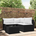 Garten Ecksofa Schwarz aus PE Rattan mit Kissen, Outdoor Ecksofa Poly Rattan f&uuml;r Garten, Gartenecke mit Kissen