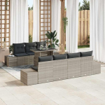 Gartensofa-Set mit Kissen 8-teilig Schwarz Creme, Garten Sofaset 8 St&uuml;ck Schwarz Creme, Outdoor Sofa Set 8-teilig als Terrassenm&ouml;bel Set 8 St&uuml;ck f&uuml;r Garten und Terrasse