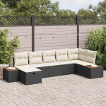 Modulares Rattan Sofa Set f&uuml;r Terrasse Garten Sofa Set 7-teilig schwarz Poly Rattan mit Kissen und R&uuml;ckenlehne