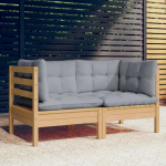Modulares Gartensofa aus massivem Kiefernholz als 2-Sitzer mit Kissen f&uuml;r Ihr Garten Lounge Set