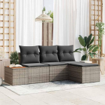 Modulares Gartensofa-Set Grau 4-teilig aus Poly-Rattan mit Sitzkissen f&uuml;r Terrasse und Garten