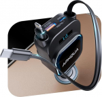 96W 4-in-1 autolaadija sigaretis&uuml;&uuml;taja USB-C koos 2 x 70 cm &uuml;lesp&ouml;&ouml;ratava autolaadija kaabliga, 12 V/24 V USB adapter auto, auto lisavarustus iPhone 16/Sumsang S25 jaoks sisustusena
