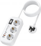 Reisiadapter UK adapter Inglismaa Saksamaa pistik, 7 in 1 pistikupesa adapter Inglismaa PD 20W koos 3AC 2 USB C 2 USB A, reisiadapter t&uuml;&uuml;p G London Malta Iirimaa Dubai, UK to EU Adapter