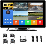 Tagurduskaamera 4 kaamera komplekt juhtmega, 10,1-tolline IPS monitor 4K DVR Android Castiga, IP68 veekindel, salvestusfunktsioon, parkimise j&auml;lgimine parkimise suunised, 12V-24V