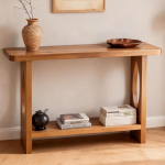Schmaler Konsolentisch mit stabilen Beinen und Regalen, ideal f&uuml;r Wohnzimmer oder Foyer, Holzregal, platzsparendes Design