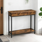 Schmaler Konsolentisch Hinter dem Sofa mit 2 Schubladen, Beistelltisch Schmal aus Massivholz im Landhausstil mit 2-st&ouml;ckigen Regalen f&uuml;r Wohnzimmer, Flur(100cm/39.4in)