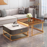 Modernes quadratisches Couchtisch-Set aus Glas mit Metallrahmen, einfache Montage f&uuml;r Wohnzimmer, B&uuml;ro, Schlafzimmer, Aufbewahrungsl&ouml;sung