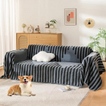 Boho-Couchbezug, Sofabez&uuml;ge f&uuml;r 3 Kissen, Couchbezug f&uuml;r Hunde, waschbar, Sektionalcouch&uuml;berz&uuml;ge, L-Form, M&ouml;belschutz (Nr. 2# Dunkelgrau (Blumenstreifen), 180,3 x 340,4 cm