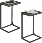 VASAGLE C-f&ouml;rmiger Beistelltisch, 2er-Set, Beistelltisch f&uuml;r Sofa, Couchtisch mit Metallrahmen, kleiner TV-Tablett f&uuml;r Wohnzimmer, Schlafzimmer, Ebonisiertes Eichen-Finish ja Schwarz ULET355B42
