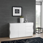 Dmora - Romolo k&ouml;&ouml;gikapp 2 ukse ja 4 sahtliga, elutoa buffet, 100% Made in Italy, 124 x 40 x 81 cm, l&auml;ikiv valge