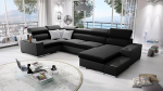 All4All nurgadiivan magamisfunktsiooniga diivan 335 cm x 205 cm - U-kujuline elamismaastik - diivanvoodi voodikastiga - XXL diivan - suur - kangas kunstnahaga - must - paremal pool 26
