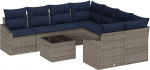 vidaXL Diivan Set mit Kissen 9 pcs Grau und Marineblau Poly-Rattan, Garten und Terrasse, Modulares Sofa Set, Modernes Outdoor-M&ouml;bel, UV-best&auml;ndig, Robuster Rattan-Lounger, Flexibles Sitzen