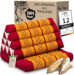 Kokkupandav Tai vaip XXL Jumbo kolmnurkse padjaga / peatoega ja 100% Kapok t&auml;idisega (punane / kollane)