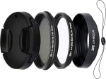 JJC 4-osaline objektiivikaitsekomplekt Powershot Canon G1X Mark III digikaamerale - sisaldab alumiiniumsulamist metallist objektiivikaitset, MCUV ja CPL filtreid, objektiivikaitset koos n&ouml;&ouml;riga