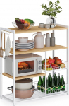 VASAGLE KKS096W09 K&ouml;&ouml;giriiul, seisev riiul 2 metallkorviga, pagaririiul konksude ja riiulitega, mikrolaineahjuriiul, 35 x 80 x 95 cm, hele p&auml;hkelpuu pruun/valge