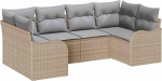 Rantry 6-teiliges Garten Sofa Set mit Kissen Beige Poly Rattan, 2-Sitzer Garten Sofa mit Kissen Beige Poly Rattan Gartenlounge Model3345840