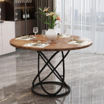 GOLDFAN Runder Esstisch 120 cm Holz K&uuml;chentisch f&uuml;r 6-8 Personen, Rustikaler Esszimmertisch mit schwarzen Metallbeinen f&uuml;r Esszimmer, K&uuml;che