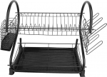 BAOFUYA 2 Tier Iron Dish Dryer, Space Saving, Large Dish Dryer, Kitchen Organisers and Kitchen Counter Storage Rack (Black)