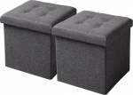 Woltu 2ERSH06 Set of 2 Seat Stools with Storage Space, Seat Cube, Bench, Foldable Storage Box with Removable Lid, Padded Canvas Seat, 37.5 x 37.5 x 38 cm (L x W x H)