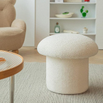 Mushroom Footstool, Mushroom Ottoman, Round Footrest Stool, Lambswool Fabric, Mushroom Stool, Round Stool, Soft and Comfortable, Mushroom Shaped Ottoman Stool for Home Decoration (White)