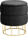 AKORD Elza Quilted Velour Stool with Shelf 37 cm | Pouffe | Footstool | Storage for Small Items | Velour Padded | Quilted Pouf | W 37 x H 42 x D | 4.50 kg | Black/Black