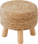 ALeesing Round Ottoman Natural Seagrass Footstool, Round Footstool with 4 Wooden Legs, Hand-Woven Round Footstool Sofa Stool, Multifunctional Modern Vanity Stool, Sofa Side Table for