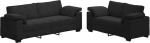 Samtsofa-Set 2+3 Sitze Schwarz - Komfortables Wohnzimmerm&ouml;bel mit Breiten Armlehnen Model3324754