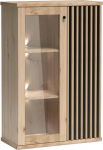 MINIO go for it - Mali vitriinkapp liistudega, 86,4 x 131,9 x 40,6 cm, vitriinkapp klaasustega, elutuppa, klaasist vitriinkapp, ilma metalljalgadeta, LED valgustusega - Artisan Oak