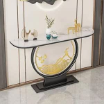 Konsolentisch mit Tischplatte aus Kunstmarmor, Eingangstisch, Flurtisch, Sofatisch hinter dem Couchtisch, moderner Langer Eingangstisch mit Metallrahmen (Farbe: Schwarz 3, suurus: 80 cm)