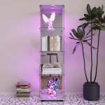 FOERPL klaaskapp LED-valgustusega, 4 kihiline lukuga ja uksega elutoa kollektsioon (peegel, valge) L&auml;bipaistev