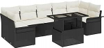 Rantry 8-teiliges Garten-Sofa-Set mit Kissen Schwarz Poly-Rattan Gartenlounge Model3348233