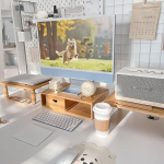 ROCDEER Bambus Dual Monitor Shelf 2 monitorile, Monitor Stand Riser, sealhulgas laua kontoritarvete hoiustamine ja toetused arvutimonitorile, raske teleri t&otilde;usja kuni 130 lbs, looduslik