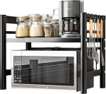 YENTAKE Reguleeritav mikrolaineahjuriiul, 2-tasandiline laiendatav k&ouml;&ouml;gi mikrolaineahjuriiul, s&uuml;sinikterasest mikrolaineahju hoidja, k&ouml;&ouml;gi hoiustamise korraldaja 6 konksuga, must