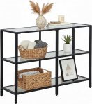 Relaxdays konsoollaud, K x S x M: 73 x 100 x 30 cm, metall, klaas, kitsas konsoollaud, 3 riiuliga koridorilaud, must